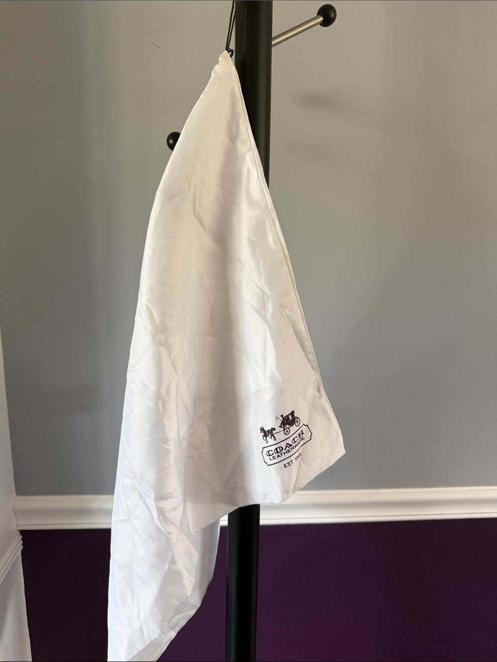 Coach White Drawstring Dust Bag with Black Logo